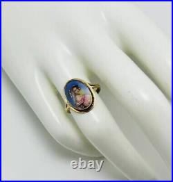 Antique 14k Gold Victorian Size 6.25 Ring withHand Painted Woman Portrait STUNNING