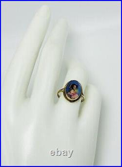 Antique 14k Gold Victorian Size 6.25 Ring withHand Painted Woman Portrait STUNNING