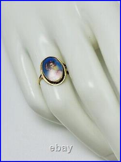 Antique 14k Gold Victorian Size 6.25 Ring withHand Painted Woman Portrait STUNNING