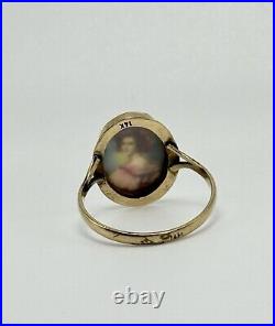 Antique 14k Gold Victorian Size 6.25 Ring withHand Painted Woman Portrait STUNNING