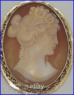 Antique 14k OVER 14 GRAMS Victorian Hand Carved Shell Cameo Yellow Gold