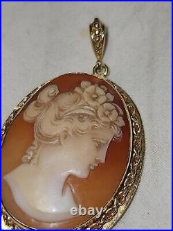 Antique 14k OVER 14 GRAMS Victorian Hand Carved Shell Cameo Yellow Gold