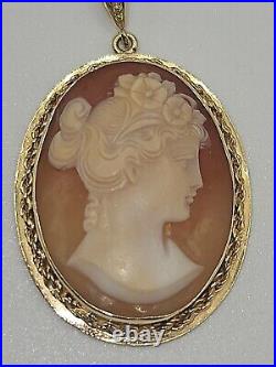 Antique 14k OVER 14 GRAMS Victorian Hand Carved Shell Cameo Yellow Gold