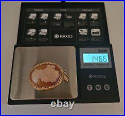 Antique 14k OVER 14 GRAMS Victorian Hand Carved Shell Cameo Yellow Gold