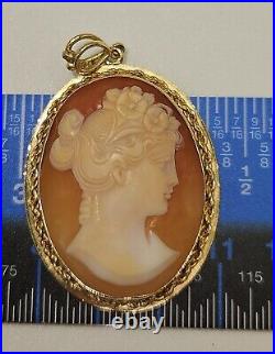 Antique 14k OVER 14 GRAMS Victorian Hand Carved Shell Cameo Yellow Gold