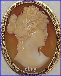 Antique 14k OVER 14 GRAMS Victorian Hand Carved Shell Cameo Yellow Gold