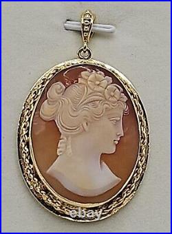 Antique 14k OVER 14 GRAMS Victorian Hand Carved Shell Cameo Yellow Gold