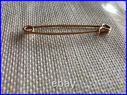 Antique 14k Yellow Gold 2 1 /4 Hand made Safety Pin Brooch 3,6g NICE