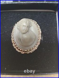 Antique 14k Yellow Gold Victorian Carved Bacchante Lava Cameo Hand Wrought Ring