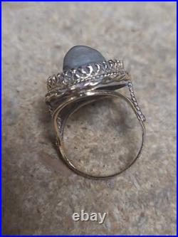 Antique 14k Yellow Gold Victorian Carved Bacchante Lava Cameo Hand Wrought Ring
