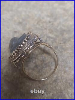 Antique 14k Yellow Gold Victorian Carved Bacchante Lava Cameo Hand Wrought Ring