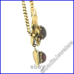 Antique 15K Gold Hand Engraved Graduated Link Garnet Snake Mourning Necklace