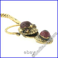 Antique 15K Gold Hand Engraved Graduated Link Garnet Snake Mourning Necklace