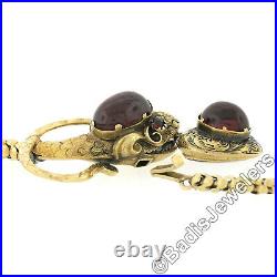 Antique 15K Gold Hand Engraved Graduated Link Garnet Snake Mourning Necklace