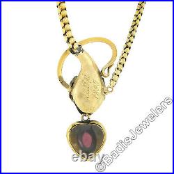 Antique 15K Gold Hand Engraved Graduated Link Garnet Snake Mourning Necklace