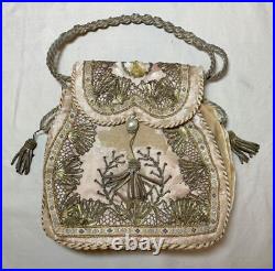 Antique 1800's French handmade Victorian needlepoint Purse silk clutch hand bag