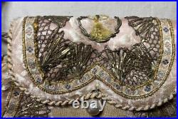 Antique 1800's French handmade Victorian needlepoint Purse silk clutch hand bag