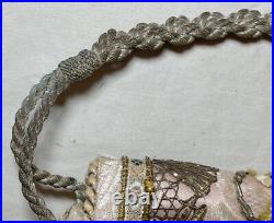 Antique 1800's French handmade Victorian needlepoint Purse silk clutch hand bag