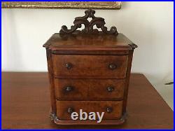 Antique 1800's Hand Made Salesman Sample Mohogany Dresser with Burl Wood Veneer