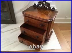 Antique 1800's Hand Made Salesman Sample Mohogany Dresser with Burl Wood Veneer
