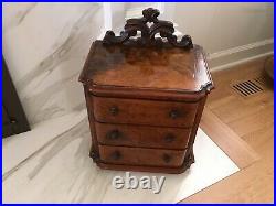 Antique 1800's Hand Made Salesman Sample Mohogany Dresser with Burl Wood Veneer
