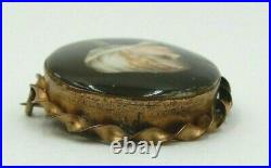 Antique 1800's Hand Painted Enamel Victorian Miniature Portrait Cameo Brooch