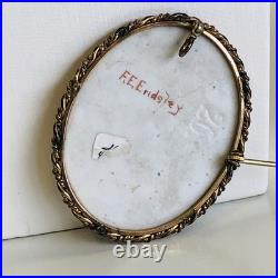 Antique 1800's Hand-Painted Porcelain Portrait Brooch Signed F. E. Endsley 2.5