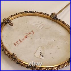 Antique 1800's Hand-Painted Porcelain Portrait Brooch Signed F. E. Endsley 2.5