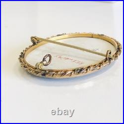 Antique 1800's Hand-Painted Porcelain Portrait Brooch Signed F. E. Endsley 2.5