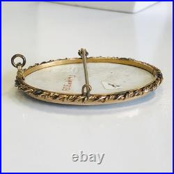 Antique 1800's Hand-Painted Porcelain Portrait Brooch Signed F. E. Endsley 2.5