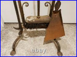 Antique 1800's Victorian Hand Forged Cast Iron Wrought Iron Fireplace Tool Set
