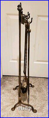 Antique 1800's Victorian Hand Forged Cast Iron Wrought Iron Fireplace Tool Set