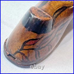 Antique 1800's Victorian Puzzle Shoe Trinket Box Hand Carved Wood Hand Painted
