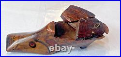 Antique 1800's Victorian Puzzle Shoe Trinket Box Hand Carved Wood Hand Painted