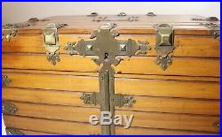 Antique 1800's Victorian hand made brass mounted ornate wooden jewelry box trunk
