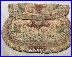 Antique 1800's handmade Victorian needlepoint micro bead Purse clutch hand bag
