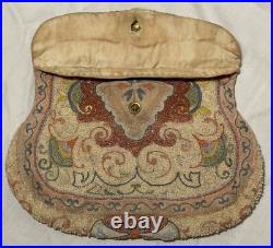 Antique 1800's handmade Victorian needlepoint micro bead Purse clutch hand bag