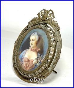 Antique 1800's original hand painted miniature Victorian lady portrait framed