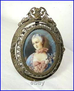 Antique 1800's original hand painted miniature Victorian lady portrait framed