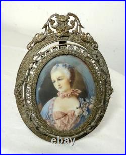 Antique 1800's original hand painted miniature Victorian lady portrait framed