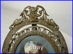 Antique 1800's original hand painted miniature Victorian lady portrait framed