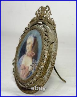 Antique 1800's original hand painted miniature Victorian lady portrait framed