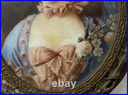 Antique 1800's original hand painted miniature Victorian lady portrait framed