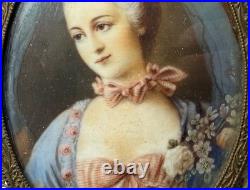 Antique 1800's original hand painted miniature Victorian lady portrait framed