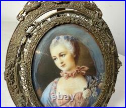 Antique 1800's original hand painted miniature Victorian lady portrait framed