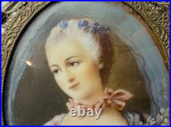 Antique 1800's original hand painted miniature Victorian lady portrait framed