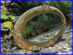 Antique 1800s Victorian Giltwood 47x25 Oval Mirror Hand-carved Acanthus Flowers