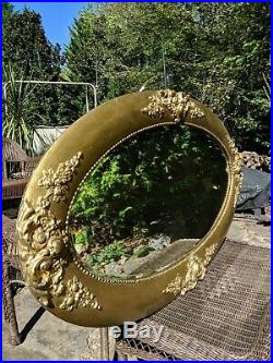Antique 1800s Victorian Giltwood 47x25 Oval Mirror Hand-carved Acanthus Flowers