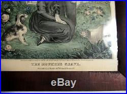 Antique 1848 VICTORIAN MOURNING Mother's Grave HAND COLORED PRINT James Baillie