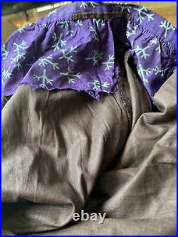 Antique 1850's Purple Patterned Silk Dress- Hand-Sewn, Black Lace N Velvet Trim